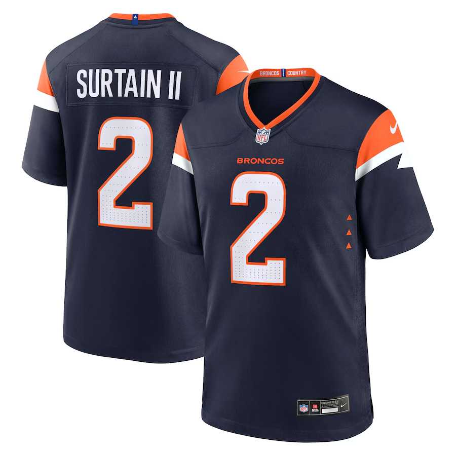 Mens Denver Broncos #2 Pat Surtain II Navy 2024 Game Stitched Jersey Dzhi